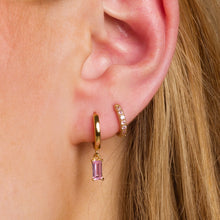 Load image into Gallery viewer, SP Baguette Charm Hoop Earrings | Pink