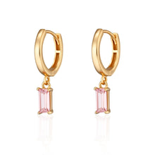Load image into Gallery viewer, SP Baguette Charm Hoop Earrings | Pink