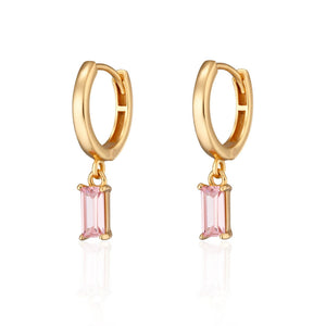 SP Baguette Charm Hoop Earrings | Pink