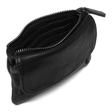 Load image into Gallery viewer, Black leather coin purse from Depeche with zip closure at the top and one under a flap