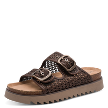 Load image into Gallery viewer, Tamaris | Raffia Chocolate Flatform Slide Sandal