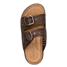 Load image into Gallery viewer, Tamaris | Raffia Chocolate Flatform Slide Sandal