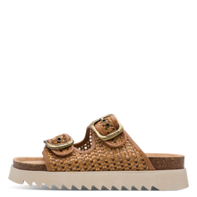 Load image into Gallery viewer, Tamaris | Raffia Tan Flatform Slide Sandal