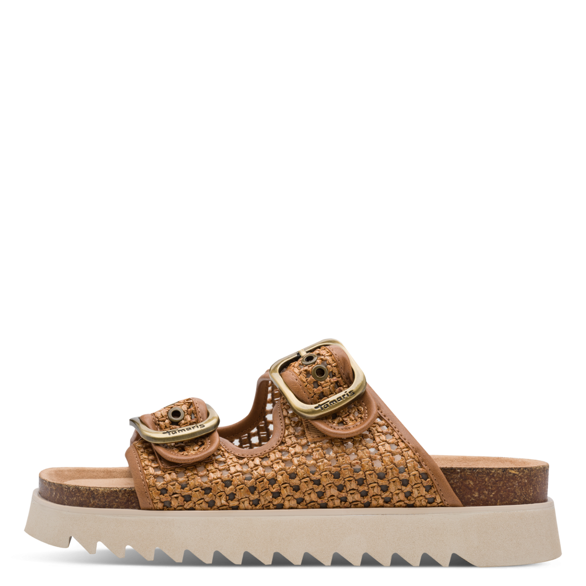 Tamaris | Raffia Tan Flatform Slide Sandal – RED|FOOTWEAR