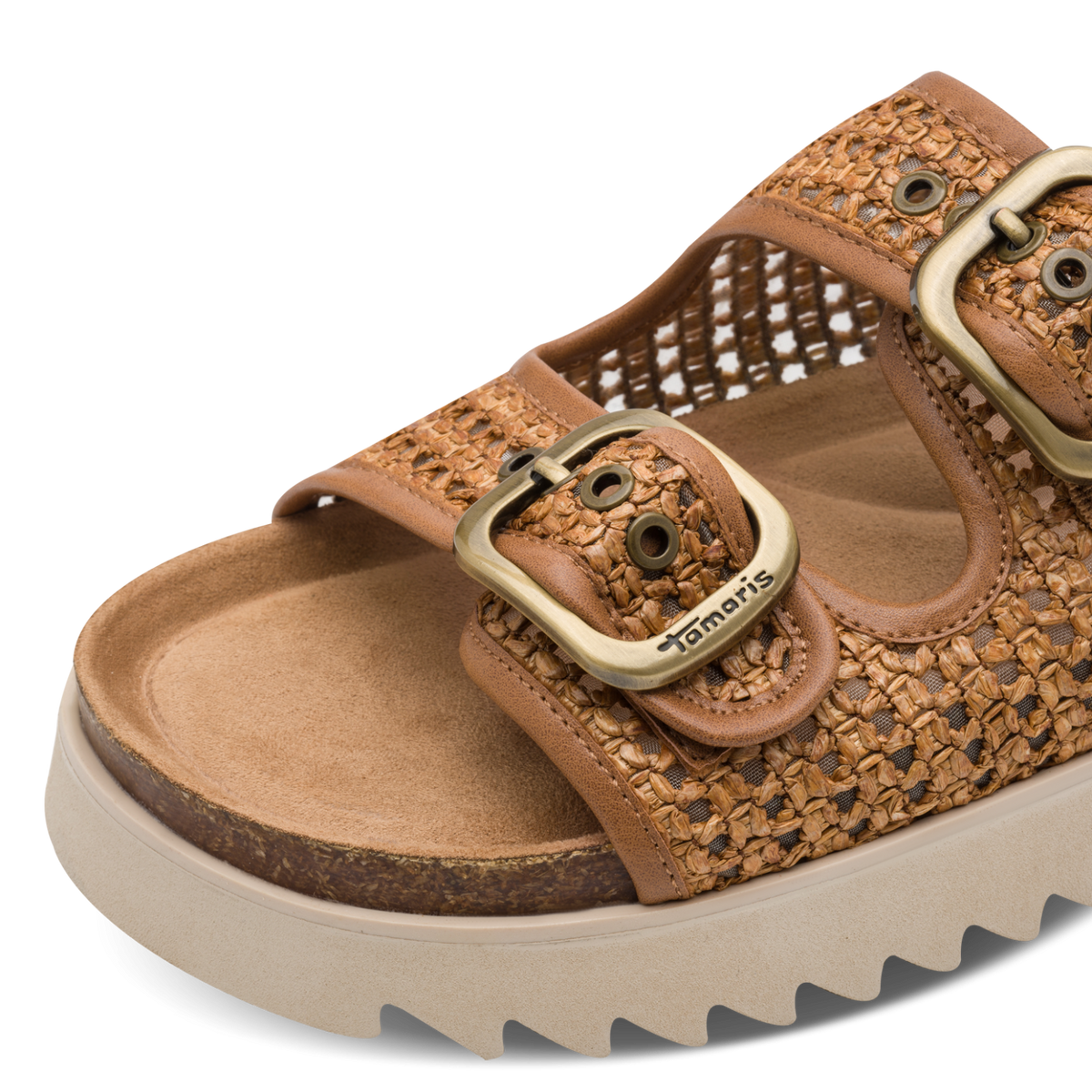 Tamaris | Raffia Tan Flatform Slide Sandal – RED|FOOTWEAR