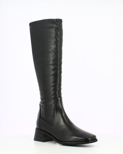 Wonders | Ayla | Leather Long Stretch Boot | Black | Square Toe