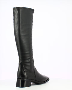 Wonders | Ayla | Leather Long Stretch Boot | Black | Square Toe