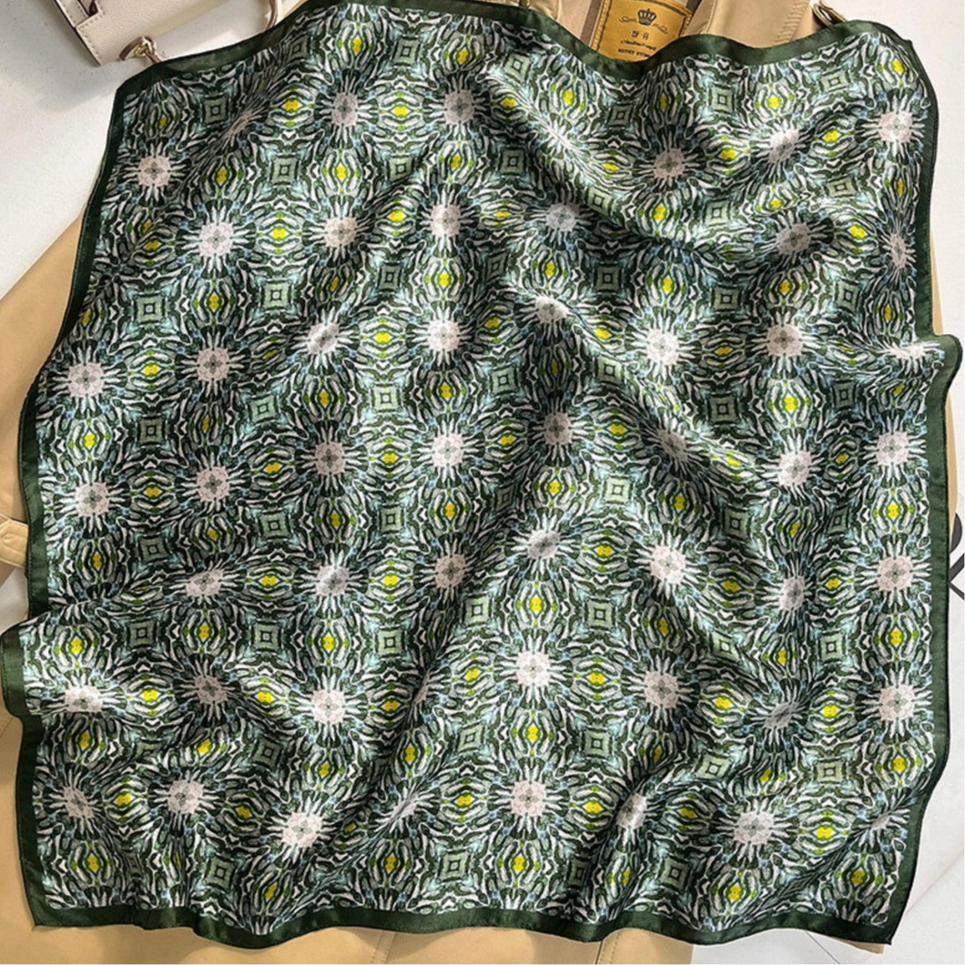100% Silk Square Scarf | Paint | Green