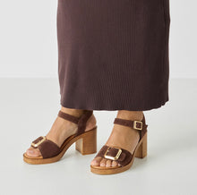 Load image into Gallery viewer, Tamaris | Chocolate Suede Stacked Heel Sandal