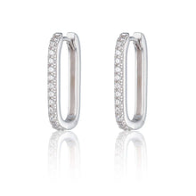 Load image into Gallery viewer, SP Oval Hoop Earrings with Clear Stones - Silver