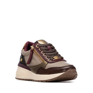 Carmela | Side Zip Wedge Trainer | Burgundy Metallic