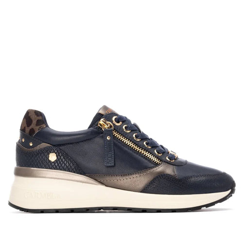 Carmela | Side Zip Wedge Trainer | Navy Metallic