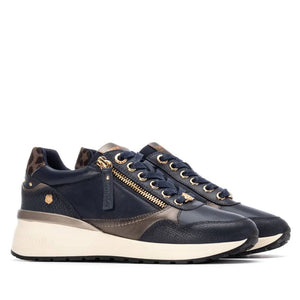 Carmela | Side Zip Wedge Trainer | Navy Metallic