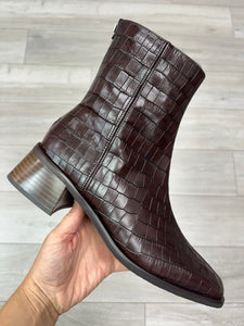 Wonders | Ayla | Leather Ankle Boot | Brown Croc | Square Toe