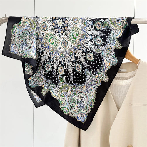 100% Silk Square Scarf | Paisley | Black