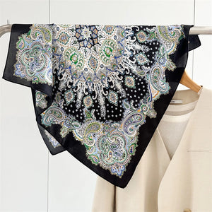 100% Silk Square Scarf | Paisley | Black