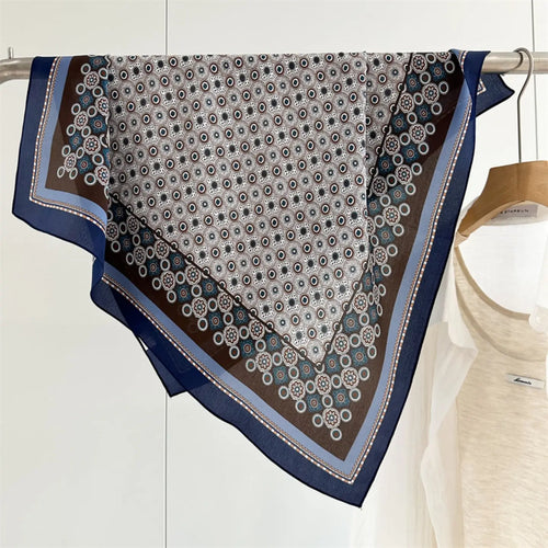 100% Silk Square Scarf | Paisley Dot | Navy