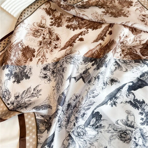 100% Silk Square Scarf  | Vintage | Coffee