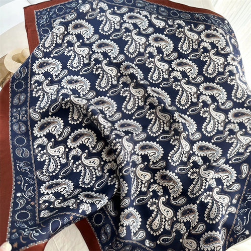 100% Silk Square Scarf | Paisley | Navy & Rust