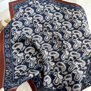 100% Silk Square Scarf | Paisley | Navy & Rust