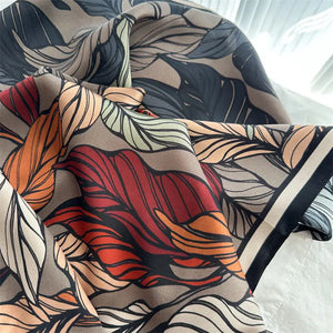 100% Silk Square Scarf | Leaf Print