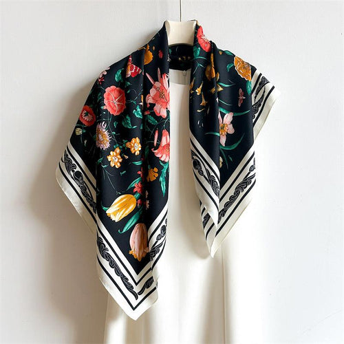Square Scarf | Chic Floral | Black