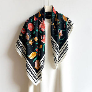 Square Scarf | Chic Floral | Black