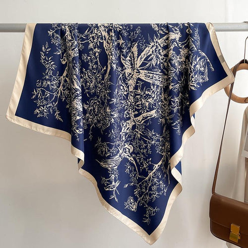 Square Scarf | Forest Print | Navy