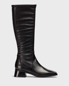 Wonders | Ayla | Leather Long Stretch Boot | Black | Square Toe