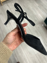 Load image into Gallery viewer, Black Suede Pointy Kitten Heel Shoe