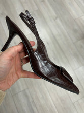 Load image into Gallery viewer, Chocolate Brown Tonal Buckle Pointy Slingback Shoe