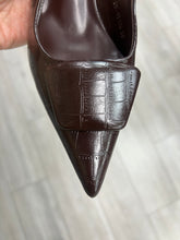 Load image into Gallery viewer, Chocolate Brown Tonal Buckle Pointy Slingback Shoe