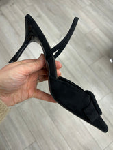 Load image into Gallery viewer, Black Suede Pointy Sling Back Shoe