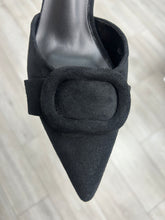 Load image into Gallery viewer, Black Suede Pointy Sling Back Shoe