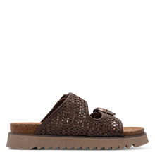 Load image into Gallery viewer, Tamaris | Raffia Chocolate Flatform Slide Sandal