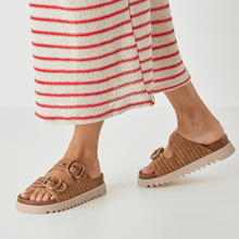 Load image into Gallery viewer, Tamaris | Raffia Tan Flatform Slide Sandal