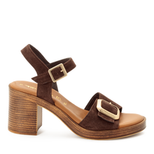 Load image into Gallery viewer, Tamaris | Chocolate Suede Stacked Heel Sandal