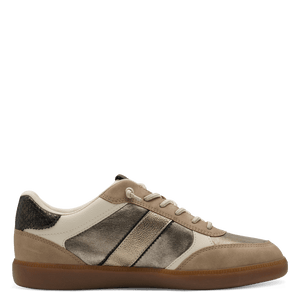 Tamaris | Beige Metallic Trainer with Elastic Laces