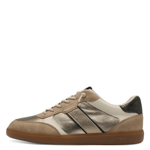 Tamaris | Beige Metallic Trainer with Elastic Laces
