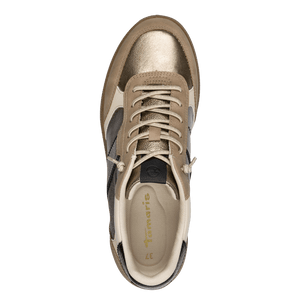 Tamaris | Beige Metallic Trainer with Elastic Laces