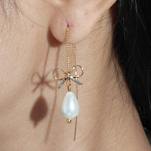 Load image into Gallery viewer, Bow Threader Pearl Drop Earrings