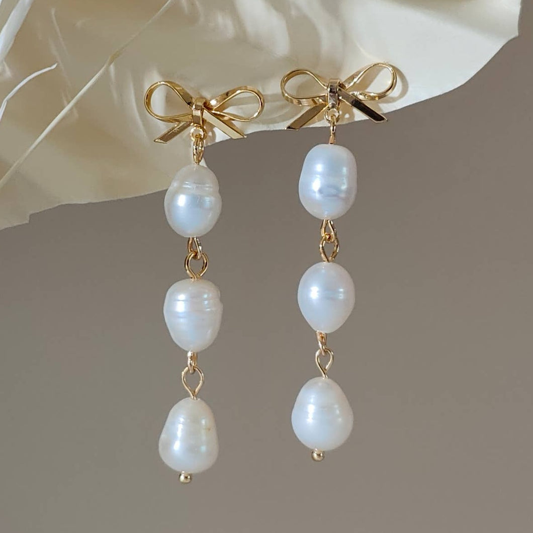 Bow Pearl Drop Earrings