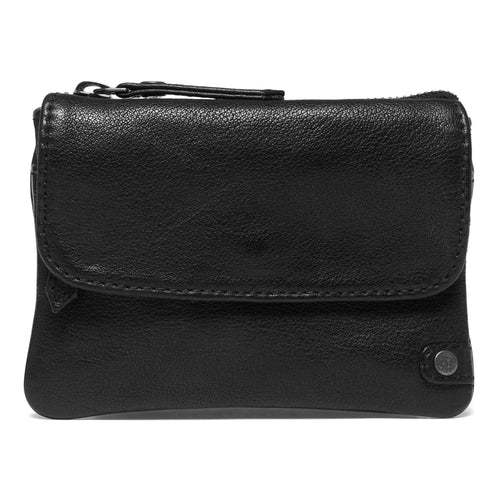 Black leather coin purse from Depeche with zip closure at the top and one under a flap