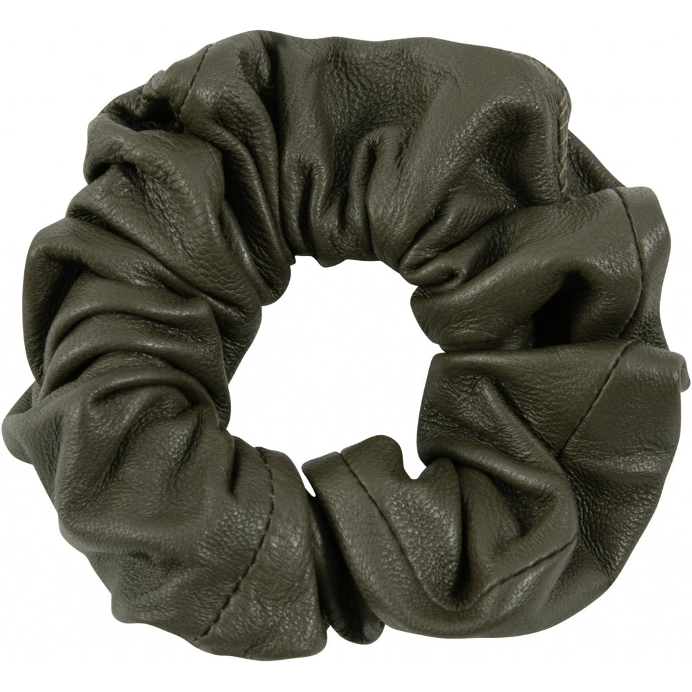 Dark green leather hair scrunchie from Depeche 
